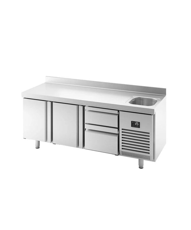 GGM Gastro Commercial Counter Fridge PREMIUM PLUS - 1960x600mm - with sink - with 2 doors - 2 drawers [1/3] - with upstand