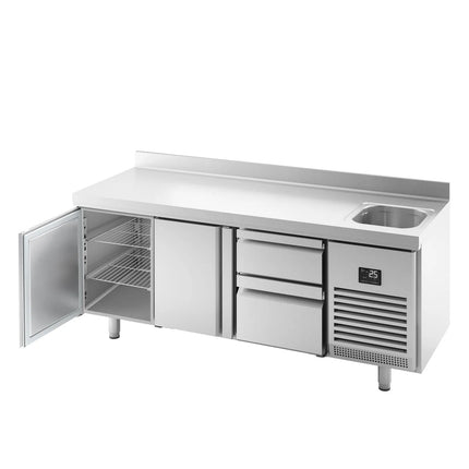 GGM Gastro Commercial Counter Fridge PREMIUM PLUS - 1960x600mm - with sink - with 2 doors - 2 drawers [1/3] - with upstand