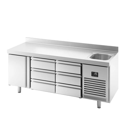 GGM Gastro Commercial Counter Fridge PREMIUM PLUS - 1960x600mm - with sink - with 1 door - 6 drawers [1/3] - with upstand