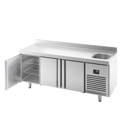 GGM Gastro Commercial Counter Fridge PREMIUM PLUS - 1960x600mm - with sink - with 3 doors - with upstand - capacity 385 litres