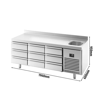 GGM Gastro Commercial Counter Fridge PREMIUM PLUS - 1960x600mm - with sink - with 9 drawers [1/3] - with upstand - capacity 385 litres