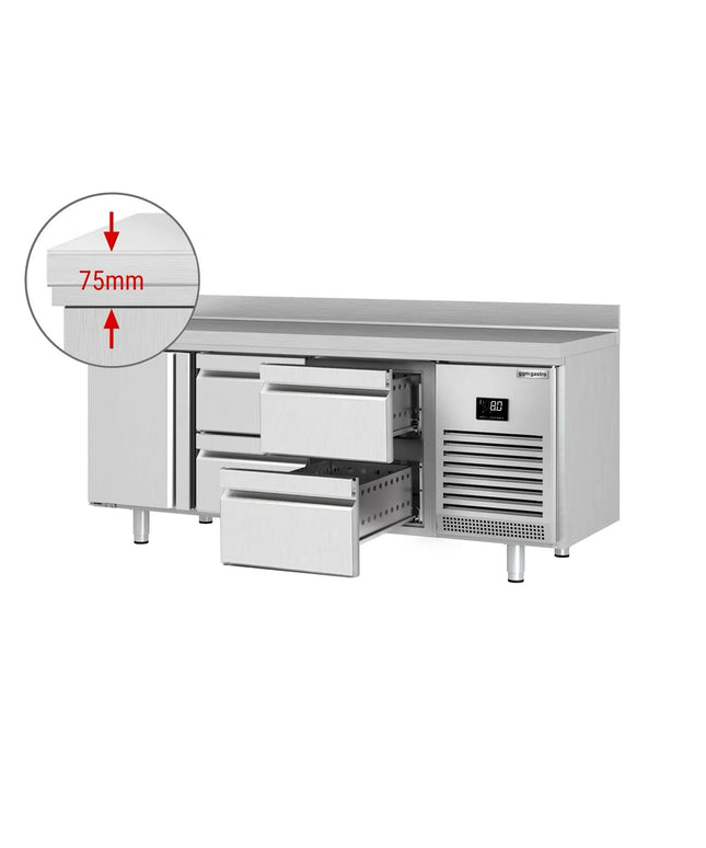 GGM Gastro Commercial Counter Fridge PREMIUM PLUS - 1960x700mm - with 1 door - 4 drawers [1/2] - with upstand - capacity 465 litres