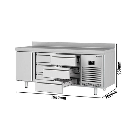 GGM Gastro Commercial Counter Fridge PREMIUM PLUS - 1960x700mm - with 1 door - 6 drawers [1/3] - with upstand - capacity 465 litres