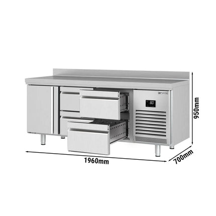 GGM Gastro Commercial Counter Fridge PREMIUM PLUS - 1960x700mm - with 1 door - 4 drawers [1/2] - with upstand - capacity 465 litres