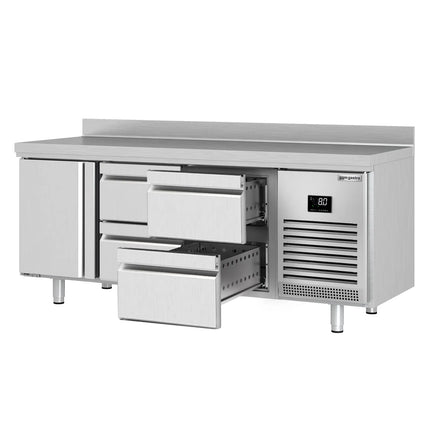 GGM Gastro Commercial Counter Fridge PREMIUM PLUS - 1960x700mm - with 1 door - 4 drawers [1/2] - with upstand - capacity 465 litres