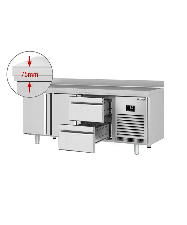 GGM Gastro Commercial Counter Fridge PREMIUM PLUS - 1960x700mm - with 2 doors - 2 drawers [1/2] - with upstand - capacity 465 litres