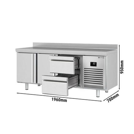 GGM Gastro Commercial Counter Fridge PREMIUM PLUS - 1960x700mm - with 2 doors - 2 drawers [1/2] - with upstand - capacity 465 litres