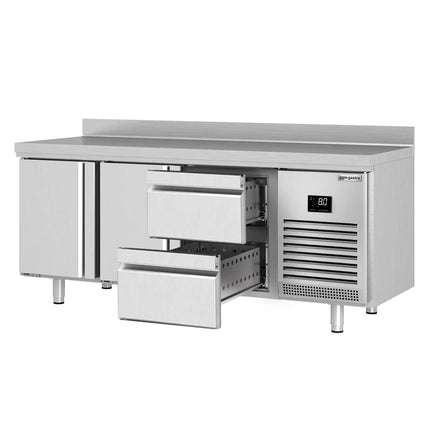 GGM Gastro Commercial Counter Fridge PREMIUM PLUS - 1960x700mm - with 2 doors - 2 drawers [1/2] - with upstand - capacity 465 litres