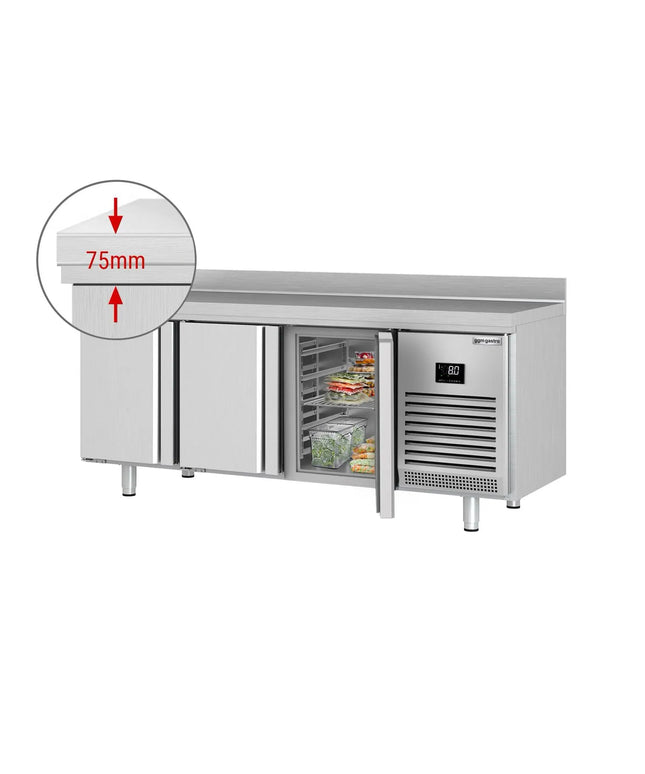 GGM Gastro Commercial Counter Fridge PREMIUM PLUS - 1960x700mm - with 3 doors - with upstand - capacity 465 litres