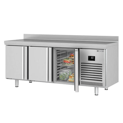 GGM Gastro Commercial Counter Fridge PREMIUM PLUS - 1960x700mm - with 3 doors - with upstand - capacity 465 litres
