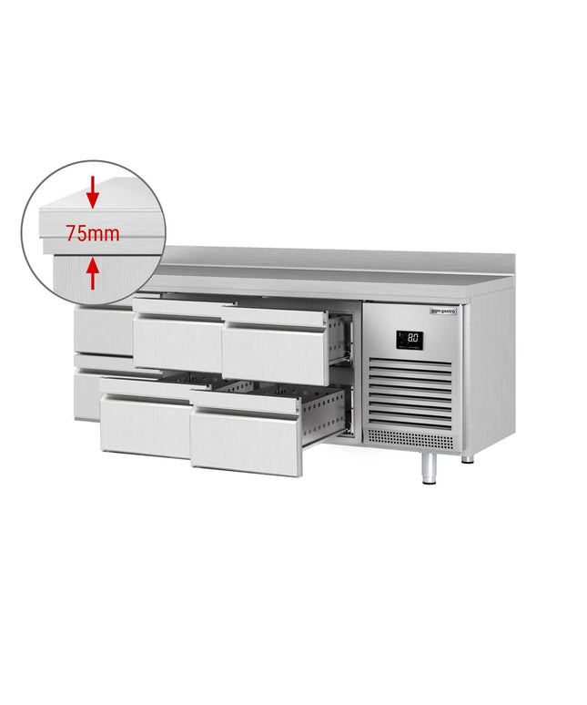 GGM Gastro Commercial Counter Fridge PREMIUM PLUS - 1960x700mm - with 6 drawers (1/2 GN) - with upstand - capacity 465 litres