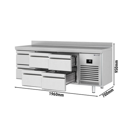 GGM Gastro Commercial Counter Fridge PREMIUM PLUS - 1960x700mm - with 6 drawers (1/2 GN) - with upstand - capacity 465 litres