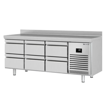 GGM Gastro Commercial Counter Fridge PREMIUM PLUS - 1960x700mm - with 6 drawers (1/2 GN) - with upstand - capacity 465 litres