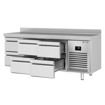 GGM Gastro Commercial Counter Fridge PREMIUM PLUS - 1960x700mm - with 6 drawers (1/2 GN) - with upstand - capacity 465 litres