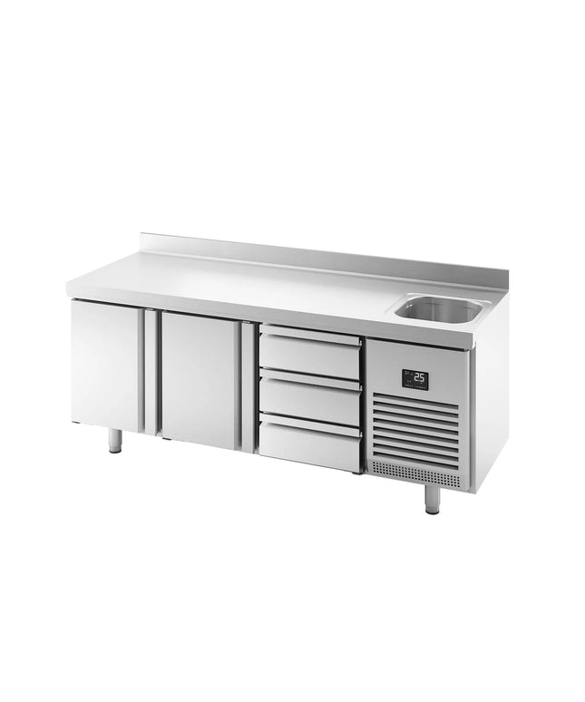 GGM Gastro Commercial Counter Fridge PREMIUM PLUS - 1960x700mm - with sink - with 2 doors / 3 drawers [1/3] - with upstand - capacity 465 litres