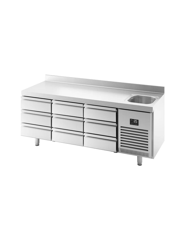 GGM Gastro Commercial Counter Fridge PREMIUM PLUS - 1960x700mm - with sink - with 9 drawers [1/3] - with upstand - capacity 465 litres