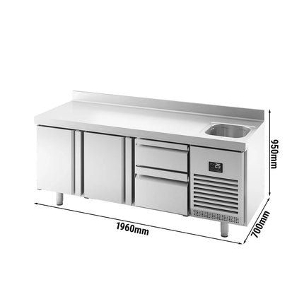 GGM Gastro Commercial Counter Fridge PREMIUM PLUS - 1960x700mm - with sink - with 2 doors - 2 drawers [1/3] - with upstand
