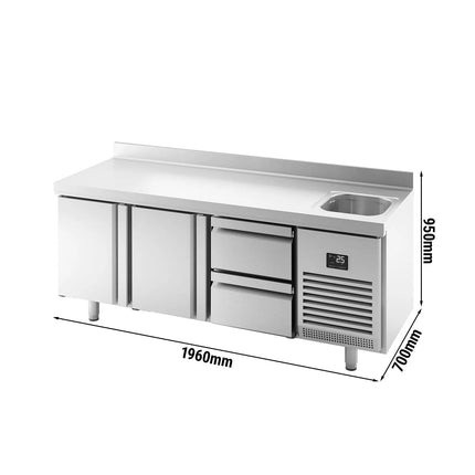 GGM Gastro Commercial Counter Fridge PREMIUM PLUS - 1960x700mm - with sink - with 2 doors - with 2 drawers (1/2) - with upstand