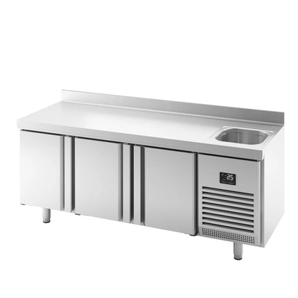 GGM Gastro Commercial Counter Fridge PREMIUM PLUS - 1960x700mm - with sink - with 3 doors - with upstand - capacity 465 litres