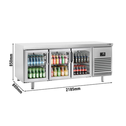 GGM Gastro Commercial Counter Fridge PREMIUM PLUS - 2185x800mm - glass doors - with 3 doors - capacity 635 litres
