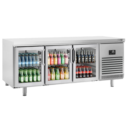 GGM Gastro Commercial Counter Fridge PREMIUM PLUS - 2185x800mm - glass doors - with 3 doors - capacity 635 litres