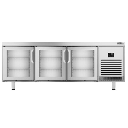 GGM Gastro Commercial Counter Fridge PREMIUM PLUS - 2185x800mm - glass doors - with 3 doors - capacity 635 litres