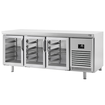 GGM Gastro Commercial Counter Fridge PREMIUM PLUS - 2185x800mm - glass doors - with 3 doors - capacity 635 litres