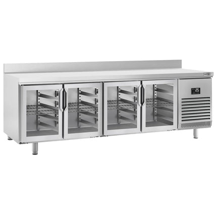 GGM Gastro Commercial Counter Fridge PREMIUM PLUS - 2452x600mm - glass doors - with upstand - with 4 doors - capacity 525 litres