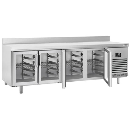 GGM Gastro Commercial Counter Fridge PREMIUM PLUS - 2452x600mm - glass doors - with upstand - with 4 doors - capacity 525 litres
