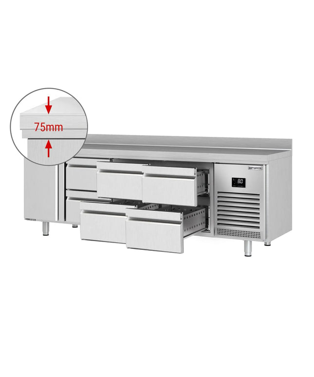 GGM Gastro Commercial Counter Fridge PREMIUM PLUS - 2452x600mm - with 1 door - 6 drawers [1/2] - with upstand - capacity 510 litres