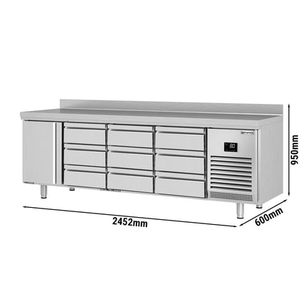 GGM Gastro Commercial Counter Fridge PREMIUM PLUS - 2452x600mm - with 1 door - 9 drawers [1/2] - with upstand - capacity 510 litres