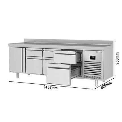 GGM Gastro Commercial Counter Fridge PREMIUM PLUS - 2452x600mm - with 1 door - 6 drawers - with upstand - capacity 510 litres