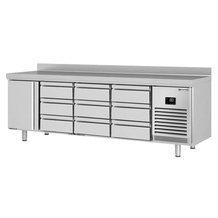 GGM Gastro Commercial Counter Fridge PREMIUM PLUS - 2452x600mm - with 1 door - 9 drawers [1/2] - with upstand - capacity 510 litres