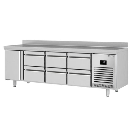 GGM Gastro Commercial Counter Fridge PREMIUM PLUS - 2452x600mm - with 1 door - 6 drawers [1/2] - with upstand - capacity 510 litres