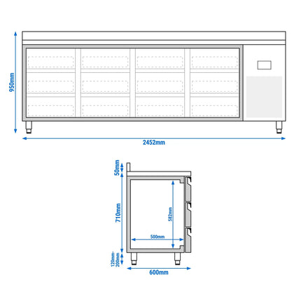 GGM Gastro Commercial Counter Fridge PREMIUM PLUS - 2452x600mm - with 12 drawers [1/2] - with upstand - capacity 510 litres