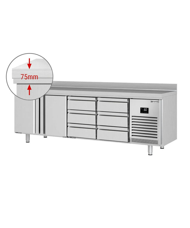 GGM Gastro Commercial Counter Fridge PREMIUM PLUS - 2452x600mm - with 2 doors - 6 drawers 1/2 - with upstand - capacity 510 litres