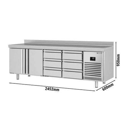 GGM Gastro Commercial Counter Fridge PREMIUM PLUS - 2452x600mm - with 2 doors - 6 drawers 1/2 - with upstand - capacity 510 litres