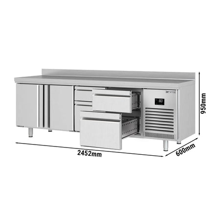 GGM Gastro Commercial Counter Fridge PREMIUM PLUS - 2452x600mm - with 2 doors - 4 drawers [1/2] - with upstand - capacity 510 litres