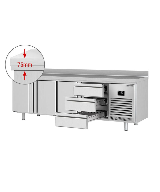 GGM Gastro Commercial Counter Fridge PREMIUM PLUS - 2452x600mm - with 3 doors - 3 drawers [1/3] - with upstand - capacity 510 litres