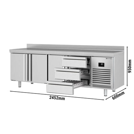 GGM Gastro Commercial Counter Fridge PREMIUM PLUS - 2452x600mm - with 3 doors - 3 drawers [1/3] - with upstand - capacity 510 litres