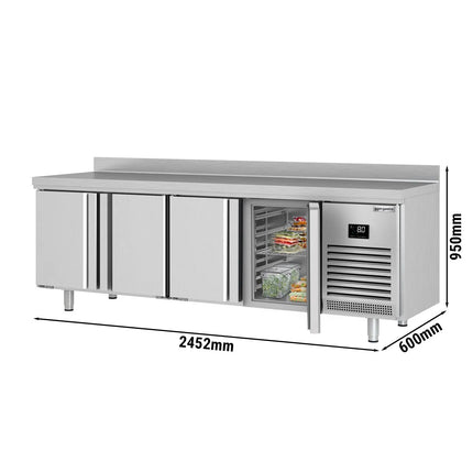 GGM Gastro Commercial Counter Fridge PREMIUM PLUS - 2452x600mm - with 4 doors - with upstand - capacity 510 litres