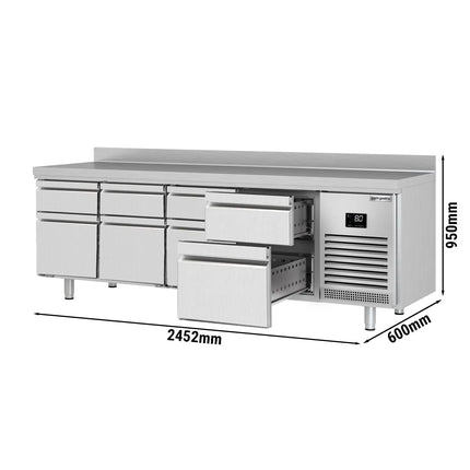 GGM Gastro Commercial Counter Fridge PREMIUM PLUS - 2452x600mm - with 8 drawers - with upstand - capacity 510 litres