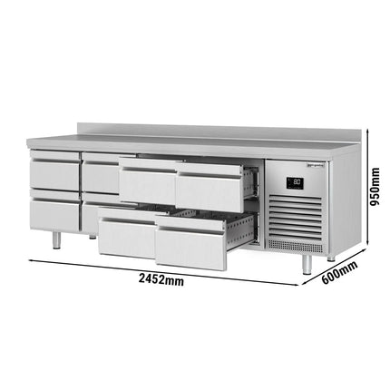 GGM Gastro Commercial Counter Fridge PREMIUM PLUS - 2452x600mm - with 8 drawers [1/2] - with upstand - capacity 510 litres