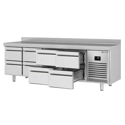 GGM Gastro Commercial Counter Fridge PREMIUM PLUS - 2452x600mm - with 8 drawers [1/2] - with upstand - capacity 510 litres