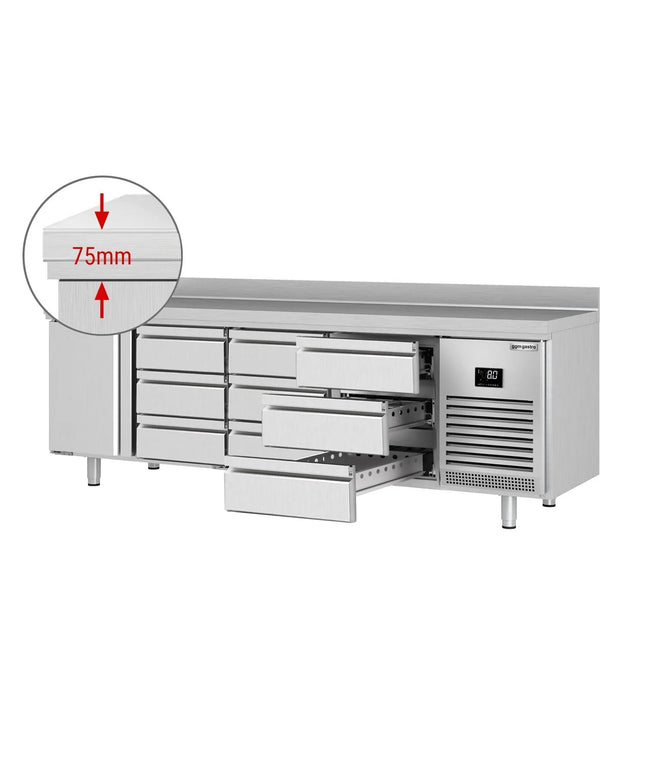 GGM Gastro Commercial Counter Fridge PREMIUM PLUS - 2452x700mm - with 1 door - 9 drawers [1/3] - with upstand - capacity 625 litres