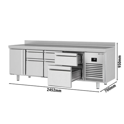 GGM Gastro Commercial Counter Fridge PREMIUM PLUS - 2452x700mm - with 1 door - with 6 drawers [1/3] - with upstand - capacity 625 litres