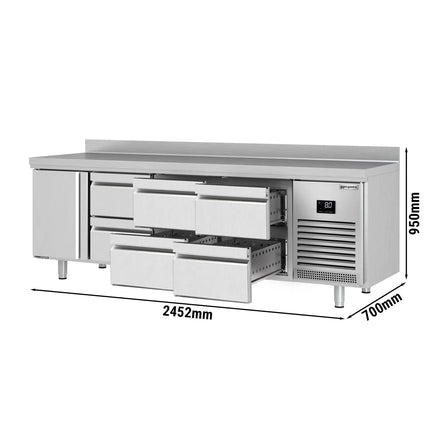 GGM Gastro Commercial Counter Fridge PREMIUM PLUS - 2452x700mm - with 1 door - 6 drawers [1/2] - with upstand - capacity 625 litres