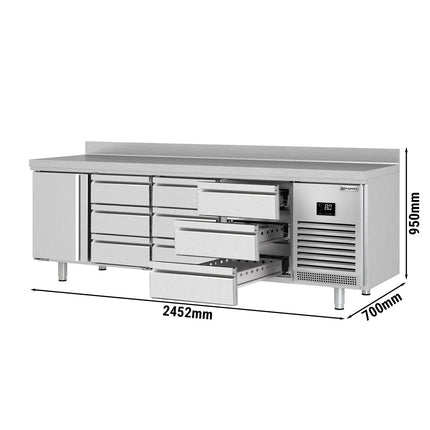GGM Gastro Commercial Counter Fridge PREMIUM PLUS - 2452x700mm - with 1 door - 9 drawers [1/3] - with upstand - capacity 625 litres