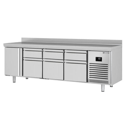 GGM Gastro Commercial Counter Fridge PREMIUM PLUS - 2452x700mm - with 1 door - with 6 drawers [1/3] - with upstand - capacity 625 litres