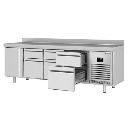 GGM Gastro Commercial Counter Fridge PREMIUM PLUS - 2452x700mm - with 1 door - with 6 drawers [1/3] - with upstand - capacity 625 litres